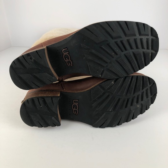 UGG Australia Chrystie Leather Shearling Lined Tall Riding Boots Sz 8 Brown 5512 - Picture 15 of 16